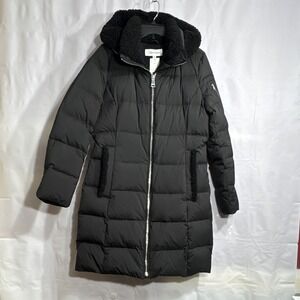 Calvin‎ Klein Women's Black Hooded Long Down Puffer Coat Full Zip Size M